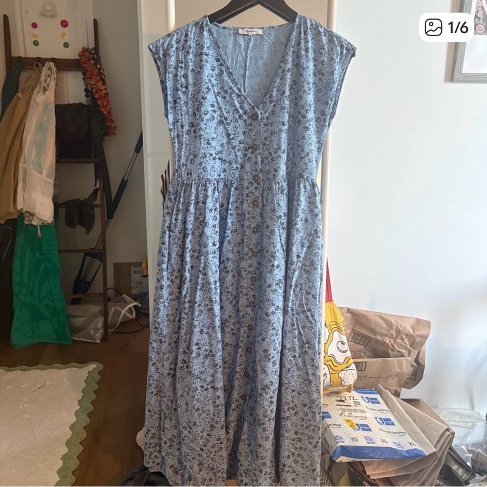 Madewell Blue Floral Midi Dress